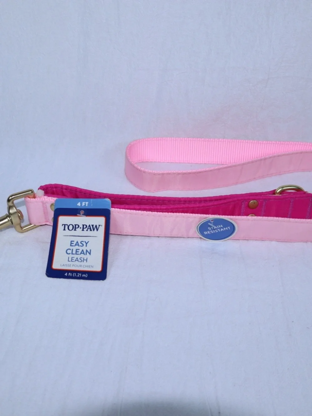 Top Paw Easy Clean Collar and 4 foot Leash 2-Toned Pink Paw Charm Heart Charm